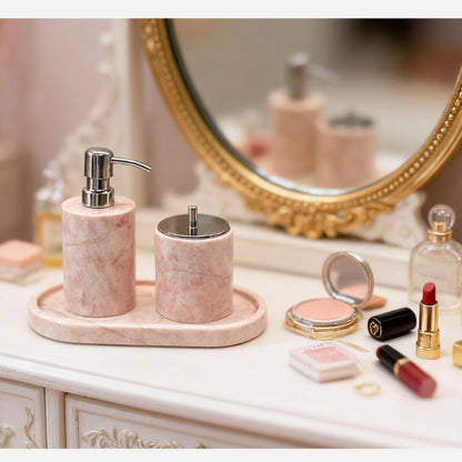 Luxury Handcrafted Pink Marble Bath Set