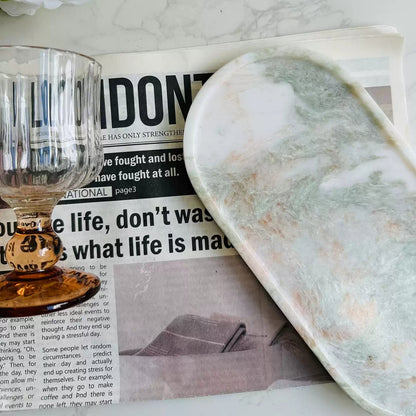 Natural Jade Marble Luxury Oval Tray - Aromatherapy & Jewelry Organizer