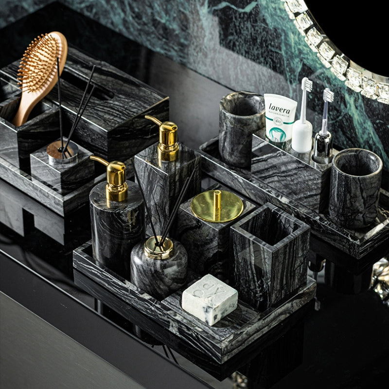 Wood Grain Marble Bath Set - Luxury Hotel & Club Bathroom Organizer