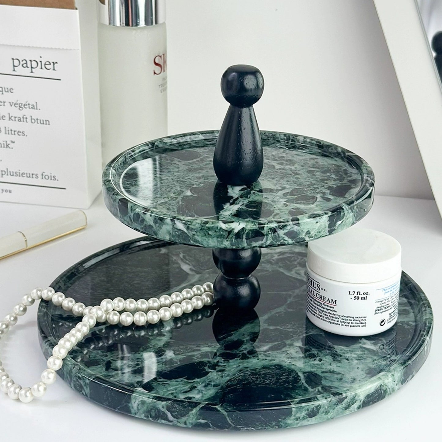 Natural Marble Luxury Double-Tier Organizer Tray