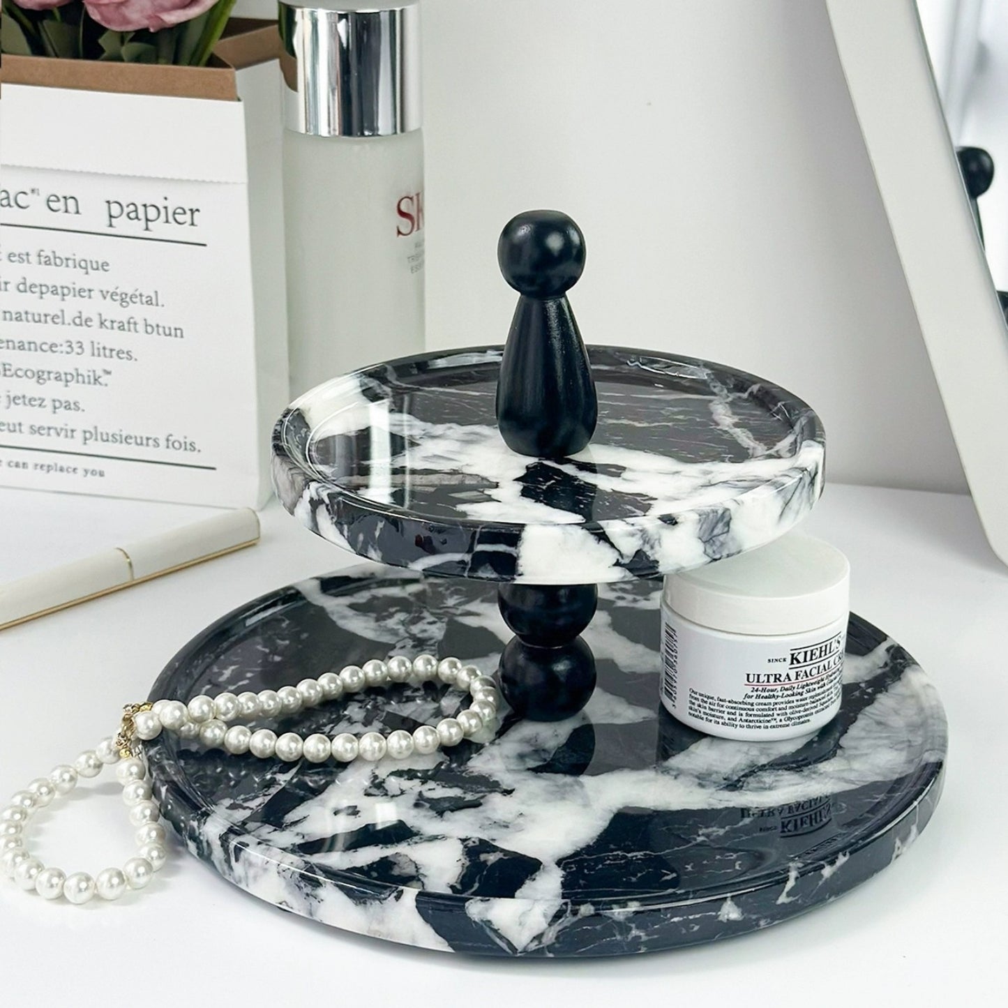 Natural Marble Luxury Double-Tier Organizer Tray