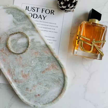 Natural Jade Marble Luxury Oval Tray - Aromatherapy & Jewelry Organizer