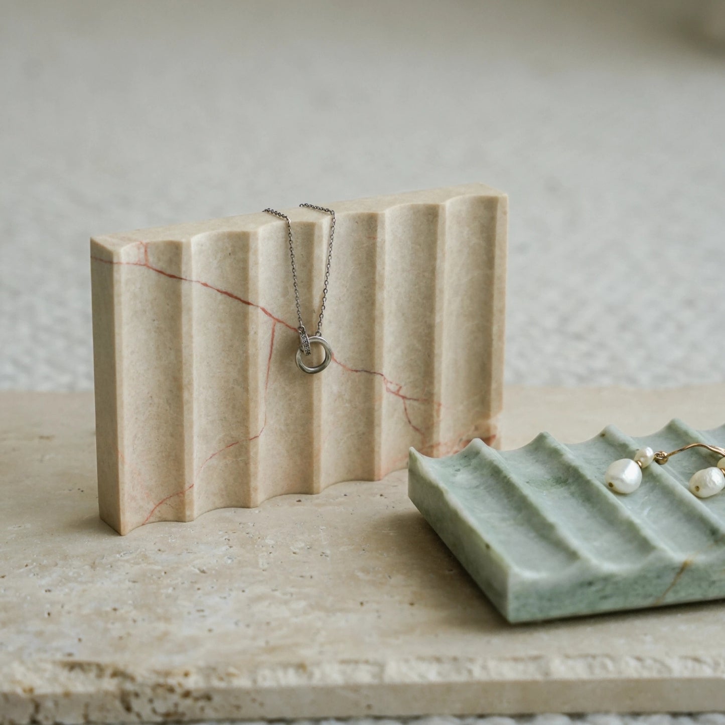 Natural Marble Wave Soap Dish | French Luxury Drainage Soap & Jewelry Tray