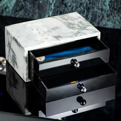 Minimalist Calacatta Marble Drawer Storage Box - Hotel Bathroom Organizer