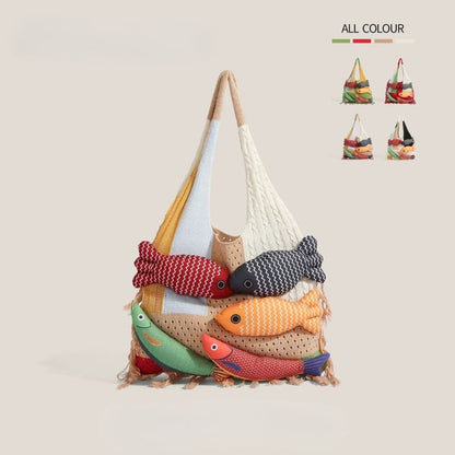 Unique Knitted Tote Bag for Women - Casual Woven Shoulder Bag