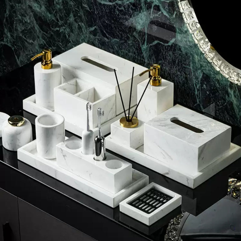 Jazz White Marble Luxury Bath Set - Hotel & Homestay Bathroom Organizer