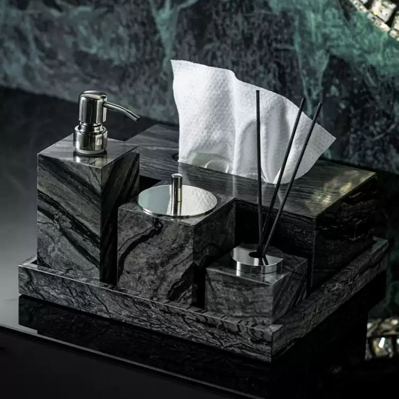 Wood Grain Marble Bath Set - Luxury Hotel & Club Bathroom Organizer