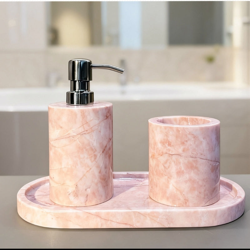 Luxury Handcrafted Pink Marble Bath Set