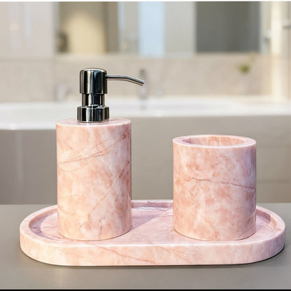 Luxury Handcrafted Pink Marble Bath Set