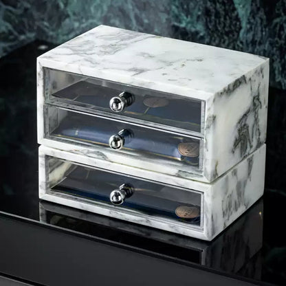 Minimalist Calacatta Marble Drawer Storage Box - Hotel Bathroom Organizer