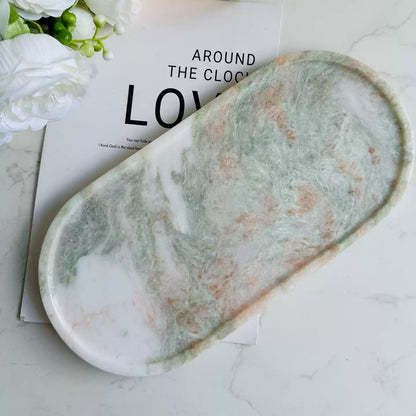 Natural Jade Marble Luxury Oval Tray - Aromatherapy & Jewelry Organizer