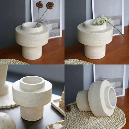 Wabi-Sabi Natural Beige Travertine Vase