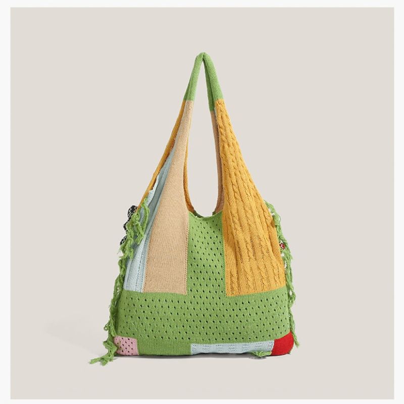 Unique Knitted Tote Bag for Women - Casual Woven Shoulder Bag