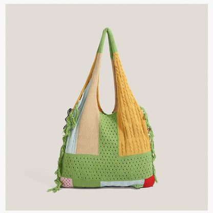 Unique Knitted Tote Bag for Women - Casual Woven Shoulder Bag