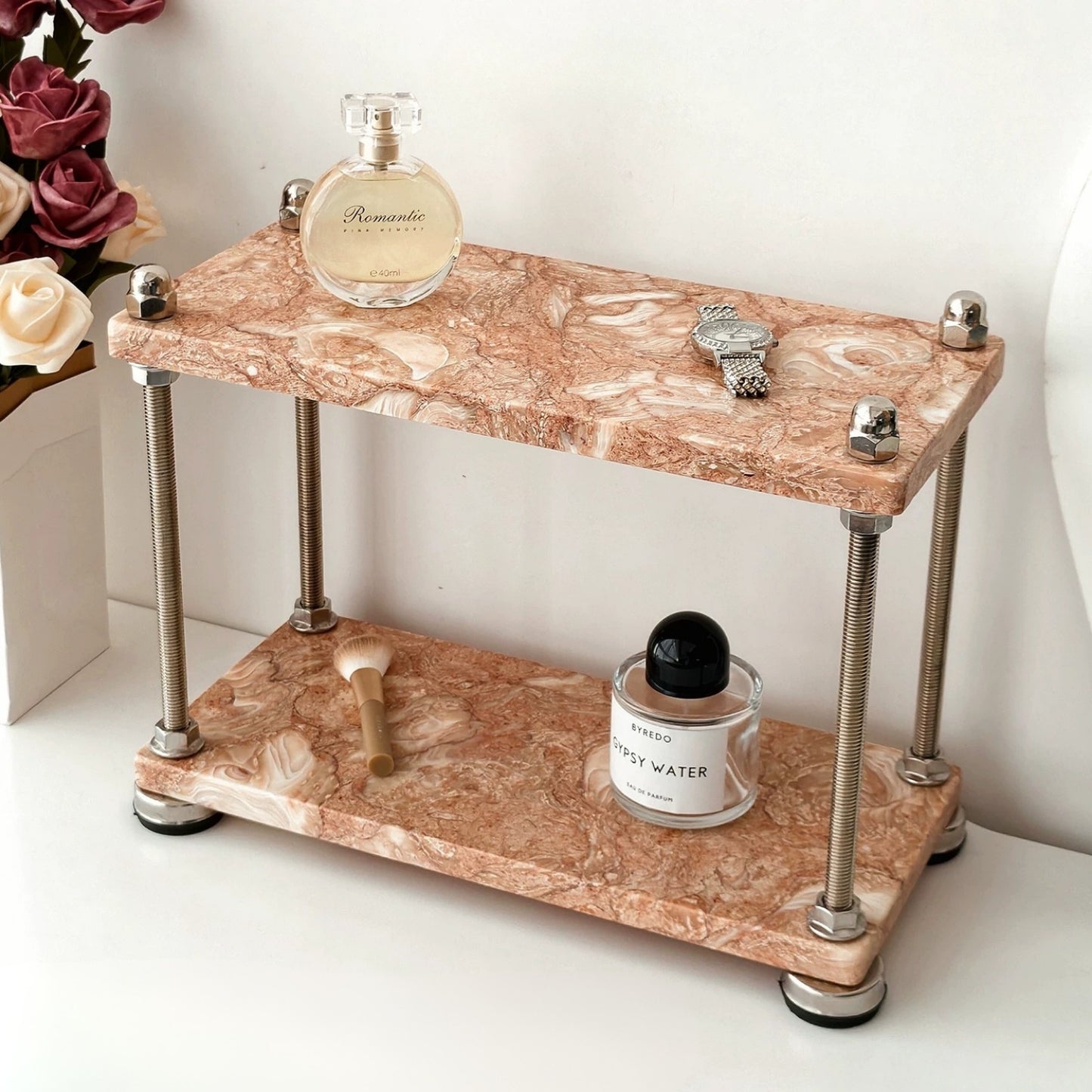 Natural Marble Multi-Tier Organizer | Vanity & Countertop Storage