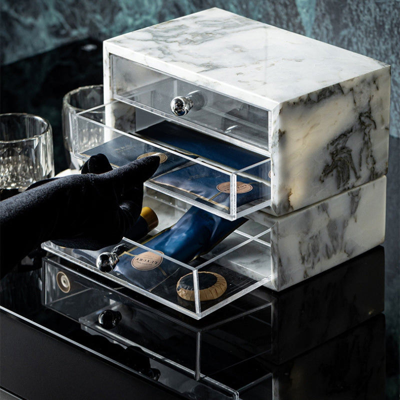 Minimalist Calacatta Marble Drawer Storage Box - Hotel Bathroom Organizer