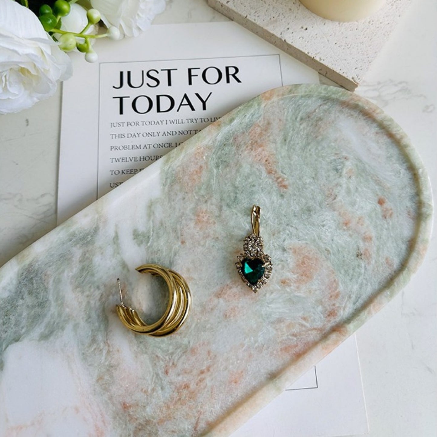 Natural Jade Marble Luxury Oval Tray - Aromatherapy & Jewelry Organizer