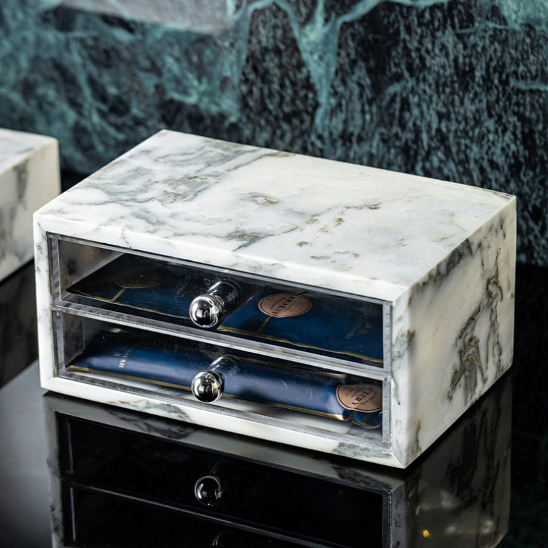 Minimalist Calacatta Marble Drawer Storage Box - Hotel Bathroom Organizer