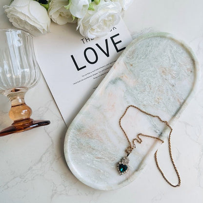 Natural Jade Marble Luxury Oval Tray - Aromatherapy & Jewelry Organizer