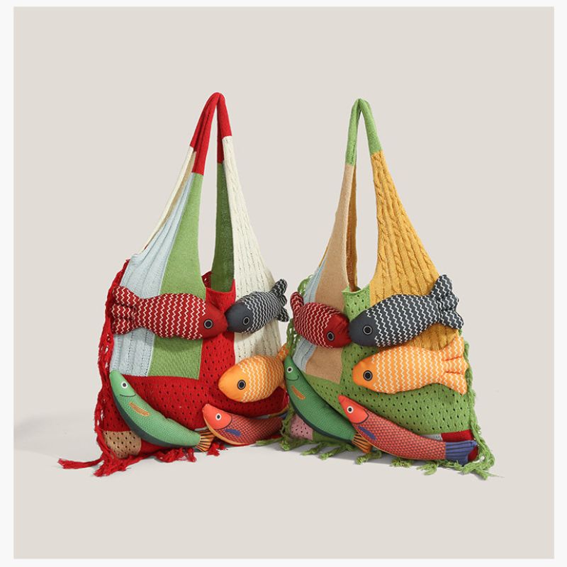 Unique Knitted Tote Bag for Women - Casual Woven Shoulder Bag