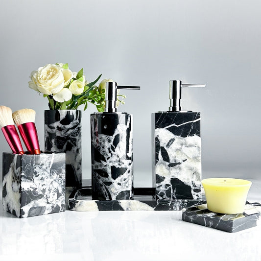 Black & White Marble Luxury Hotel-Style Bath Organizer Set