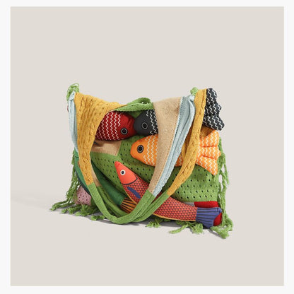 Unique Knitted Tote Bag for Women - Casual Woven Shoulder Bag