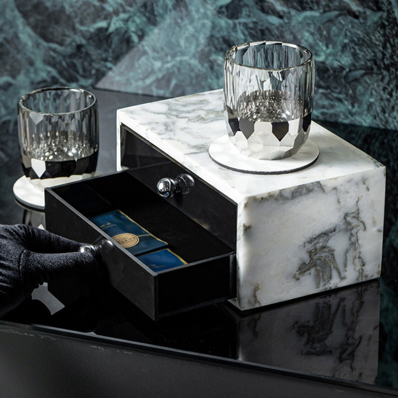 Minimalist Calacatta Marble Drawer Storage Box - Hotel Bathroom Organizer