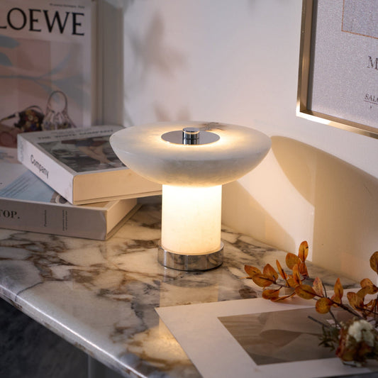 Rechargeable Cordless Table Lamp - Touch-Activated Natural Stone Design with Warm Diffused Glow