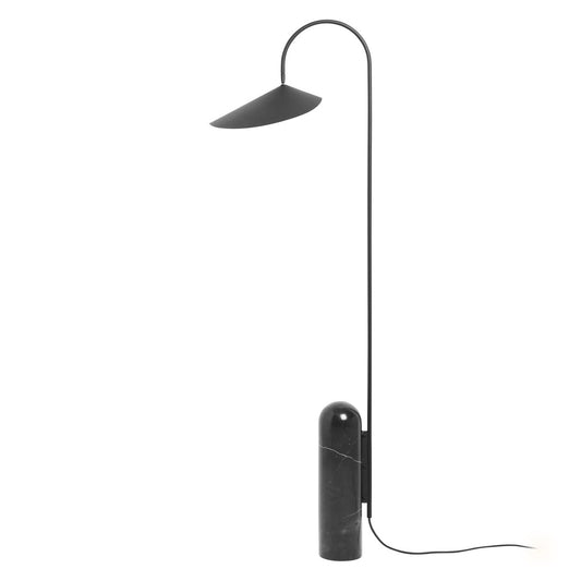 Modern Floor Lamp with Black Marble Base and Leaf-Shaped Lampshade
