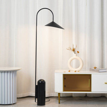 Modern Floor Lamp with Black Marble Base and Leaf-Shaped Lampshade