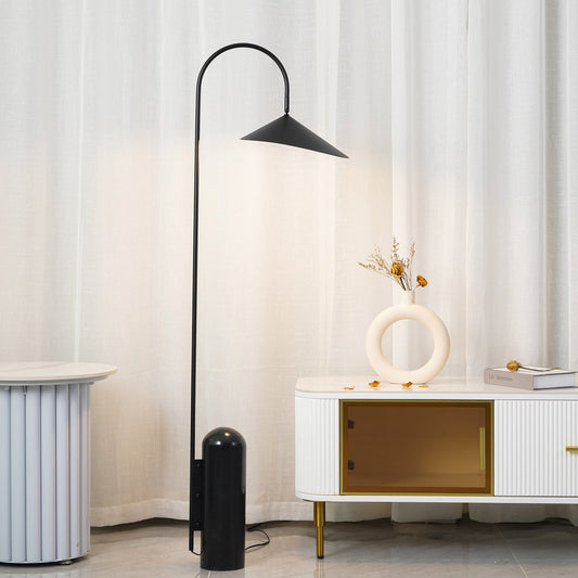 Modern Floor Lamp with Black Marble Base and Leaf-Shaped Lampshade