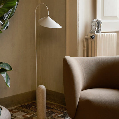 Modern Floor Lamp with Black Marble Base and Leaf-Shaped Lampshade