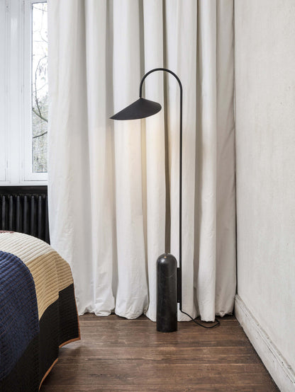 Modern Floor Lamp with Black Marble Base and Leaf-Shaped Lampshade