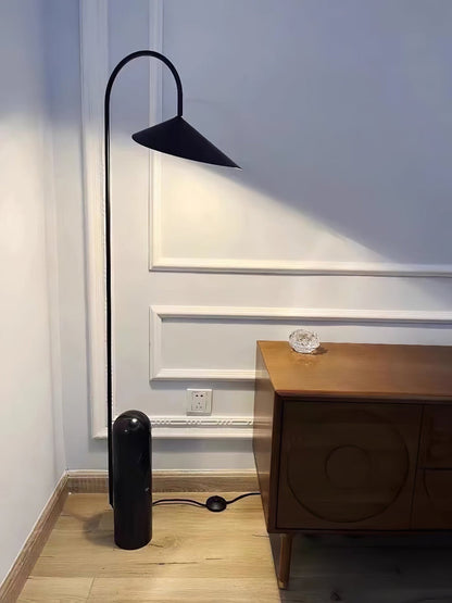 Modern Floor Lamp with Black Marble Base and Leaf-Shaped Lampshade