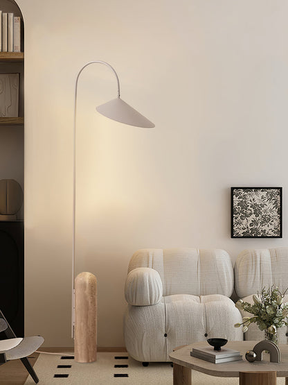 Modern Floor Lamp with Black Marble Base and Leaf-Shaped Lampshade