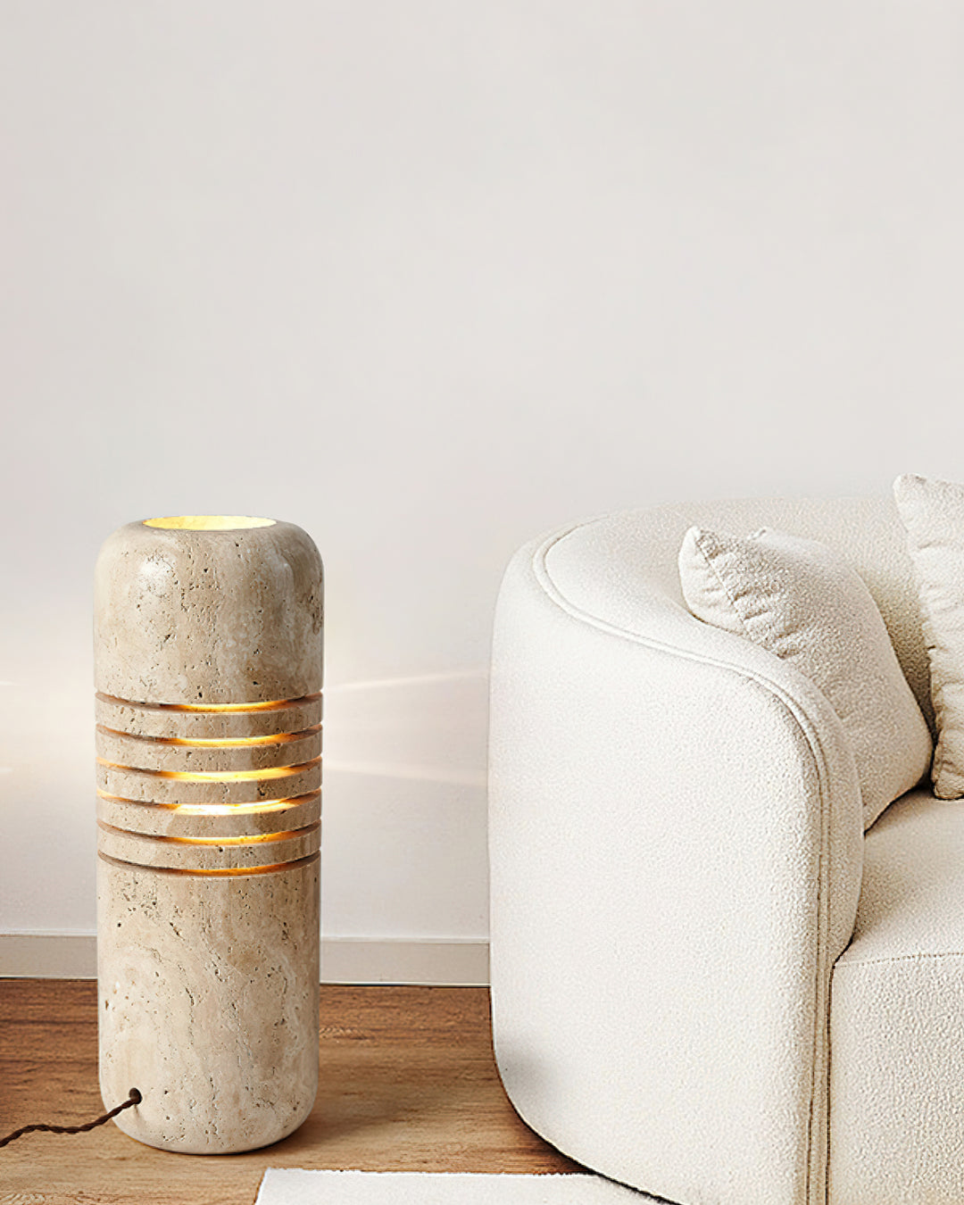 Travertine Floor Lamp with Stone Base – Modern Decorative Bucket Design