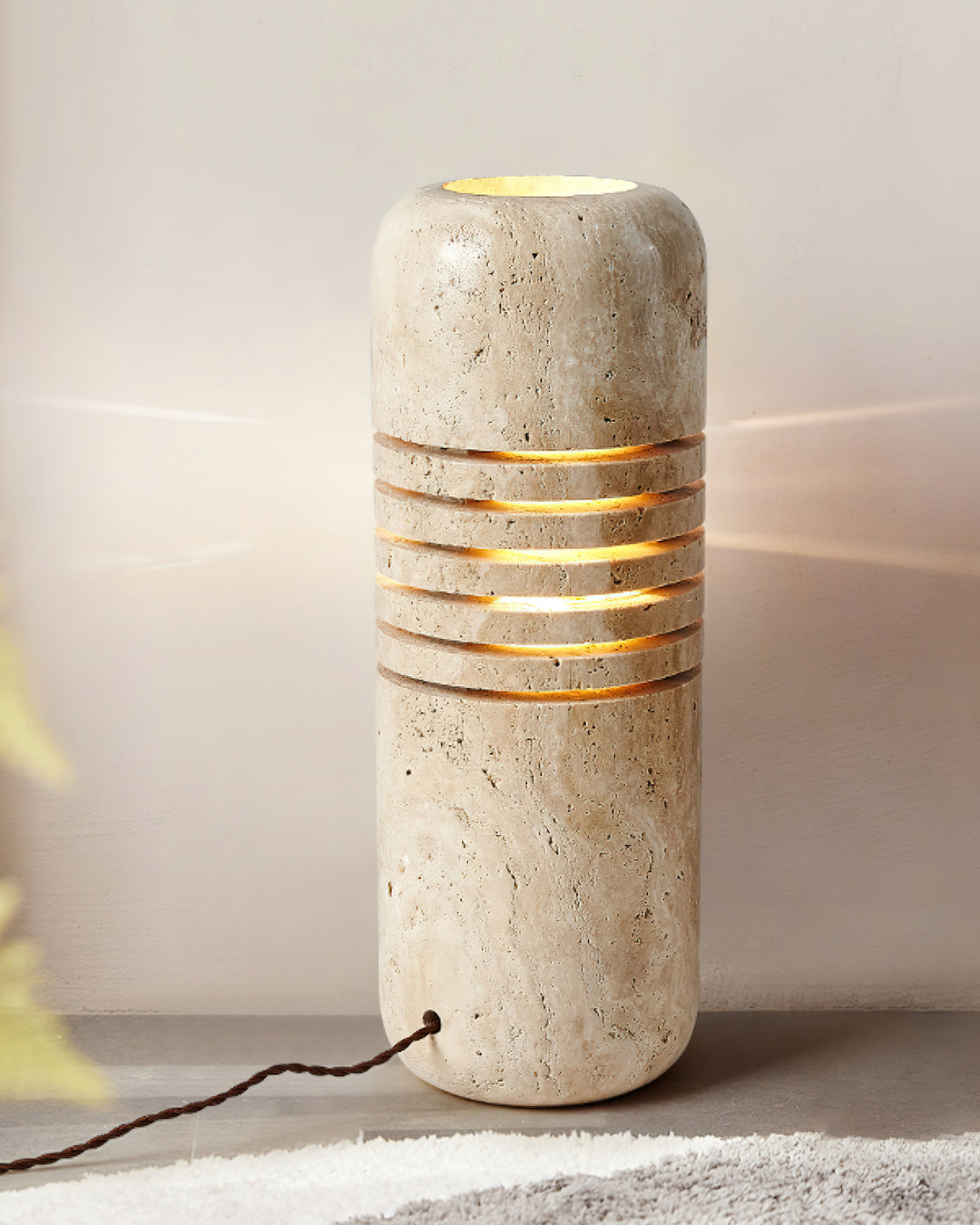Travertine Floor Lamp with Stone Base – Modern Decorative Bucket Design