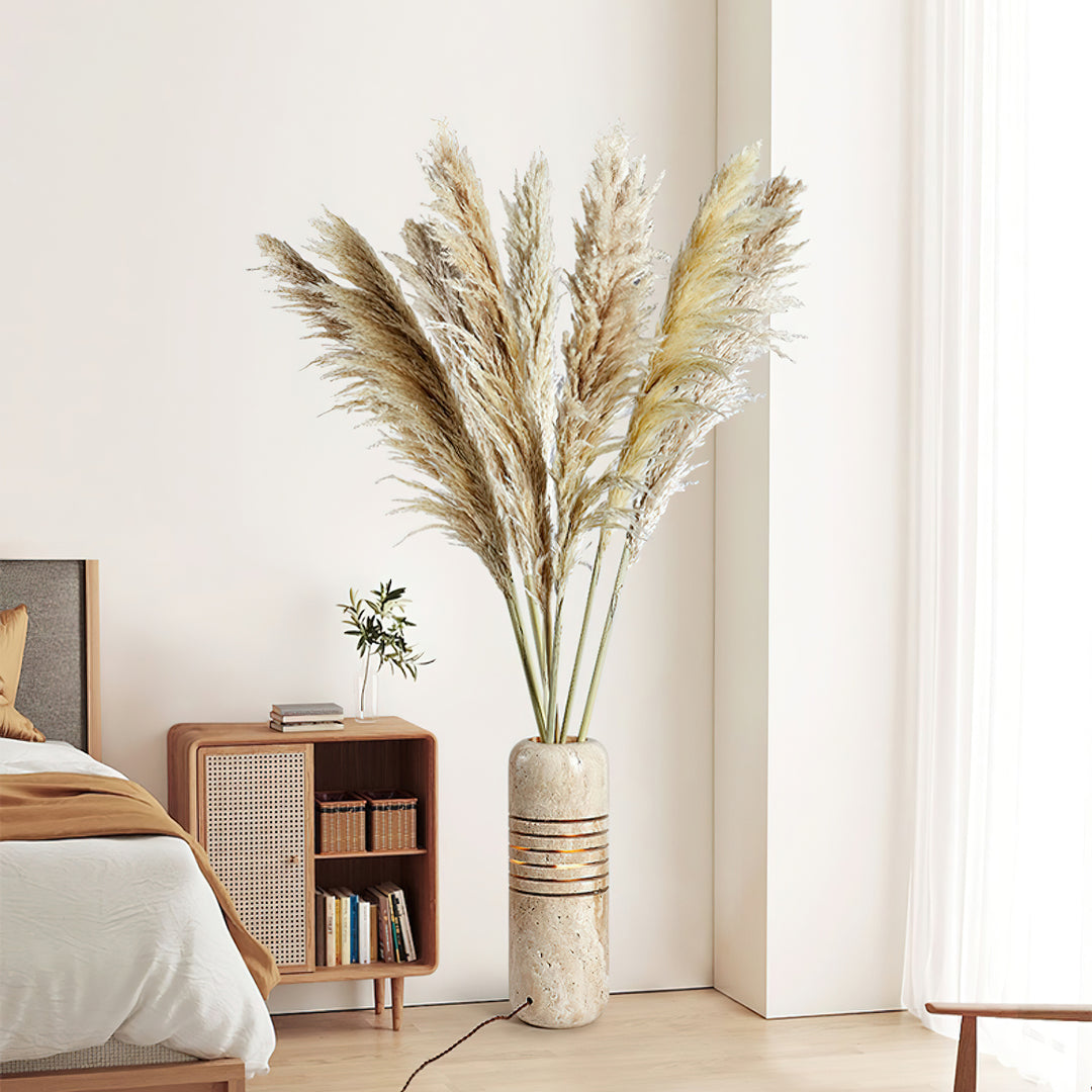 Travertine Floor Lamp with Stone Base – Modern Decorative Bucket Design