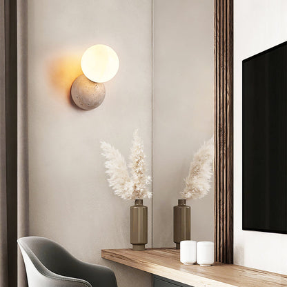 Travertine Wall Light with Glass Globe – Modern Decorative Sconce