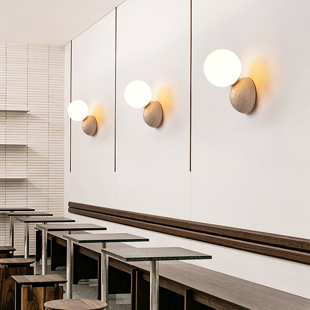 Travertine Wall Light with Glass Globe – Modern Decorative Sconce