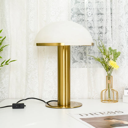 Minimalist Luxury Alabaster Table Lamp - Natural Bronze Prong Setting for Home Room Decor