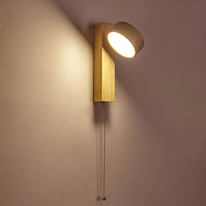 Travertine Wall Light with Wood – Modern Rotatable Sconce Lamp