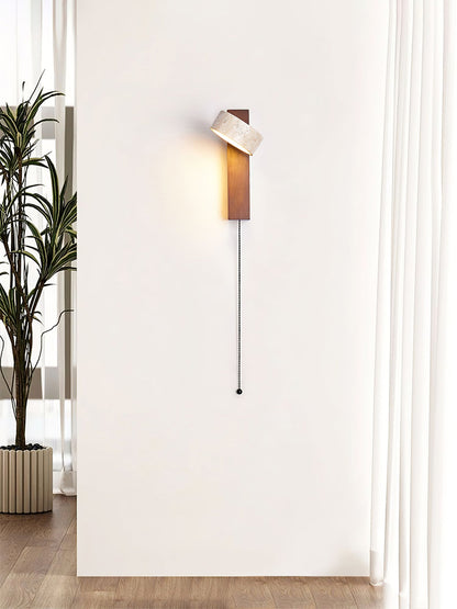 Travertine Wall Light with Wood – Modern Rotatable Sconce Lamp