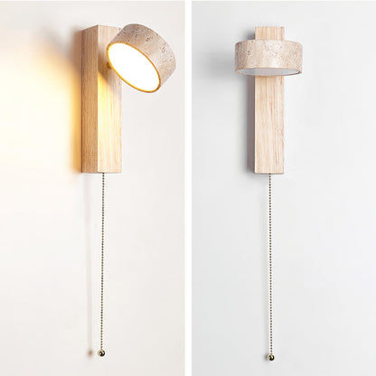 Travertine Wall Light with Wood – Modern Rotatable Sconce Lamp