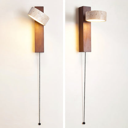 Travertine Wall Light with Wood – Modern Rotatable Sconce Lamp