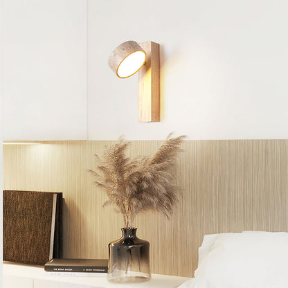 Travertine Wall Light with Wood – Modern Rotatable Sconce Lamp