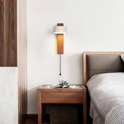 Travertine Wall Light with Wood – Modern Rotatable Sconce Lamp