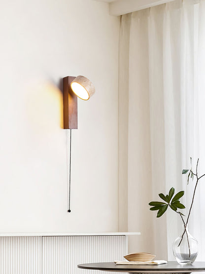 Travertine Wall Light with Wood – Modern Rotatable Sconce Lamp