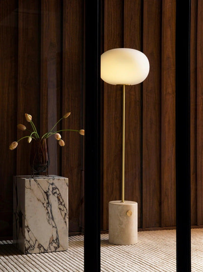 Marble Floor Lamp with Glass Globe Shade – Modern Gold Metal Stand