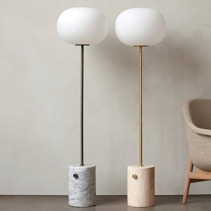 Marble Floor Lamp with Glass Globe Shade – Modern Gold Metal Stand